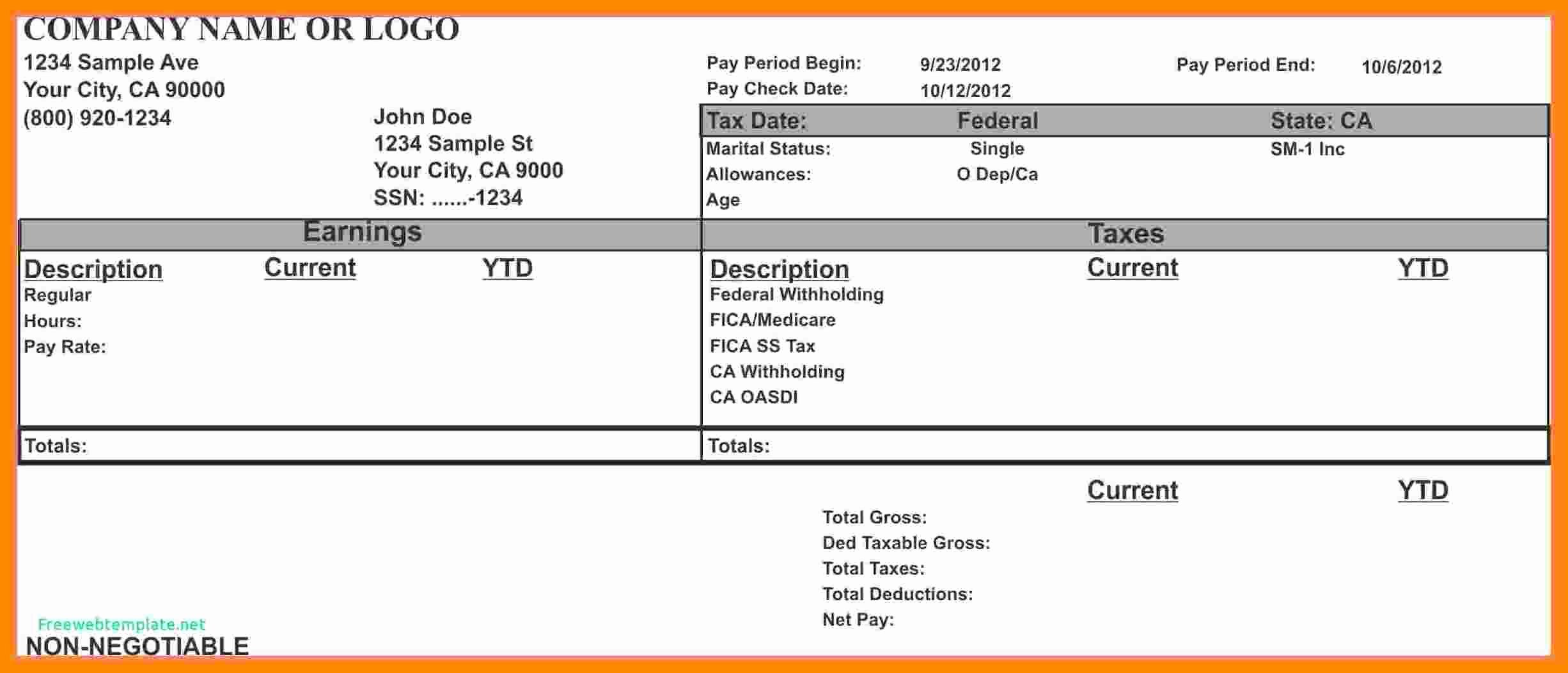 11 1099 pay stub template free