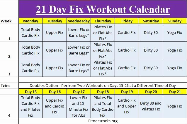 21 day fix workout calendar