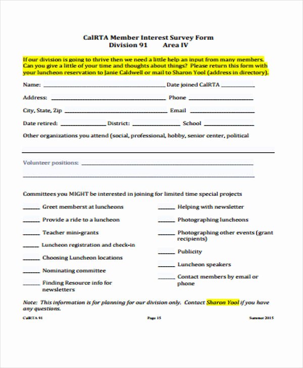 example of survey form