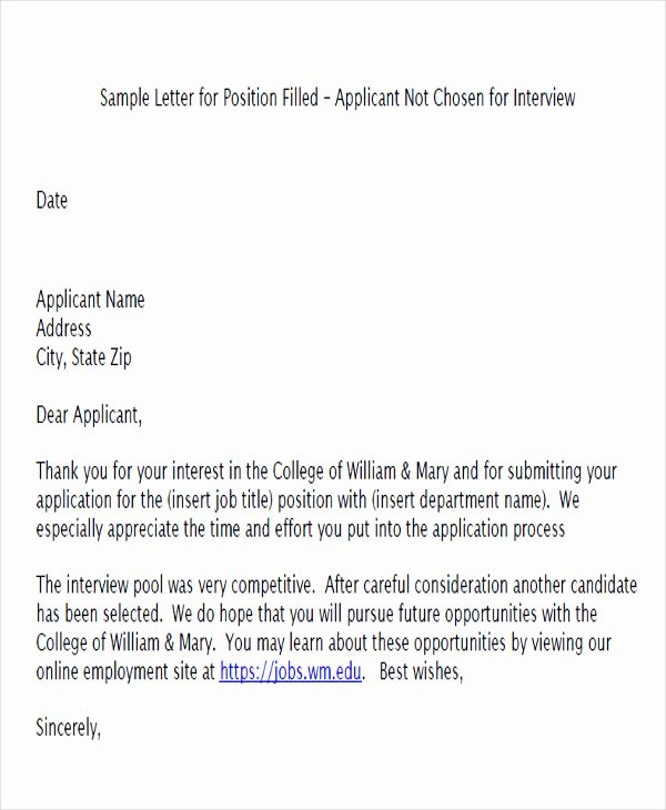 Application Rejection Letter Elegant 9 Job Application Rejection Letters Templates for the