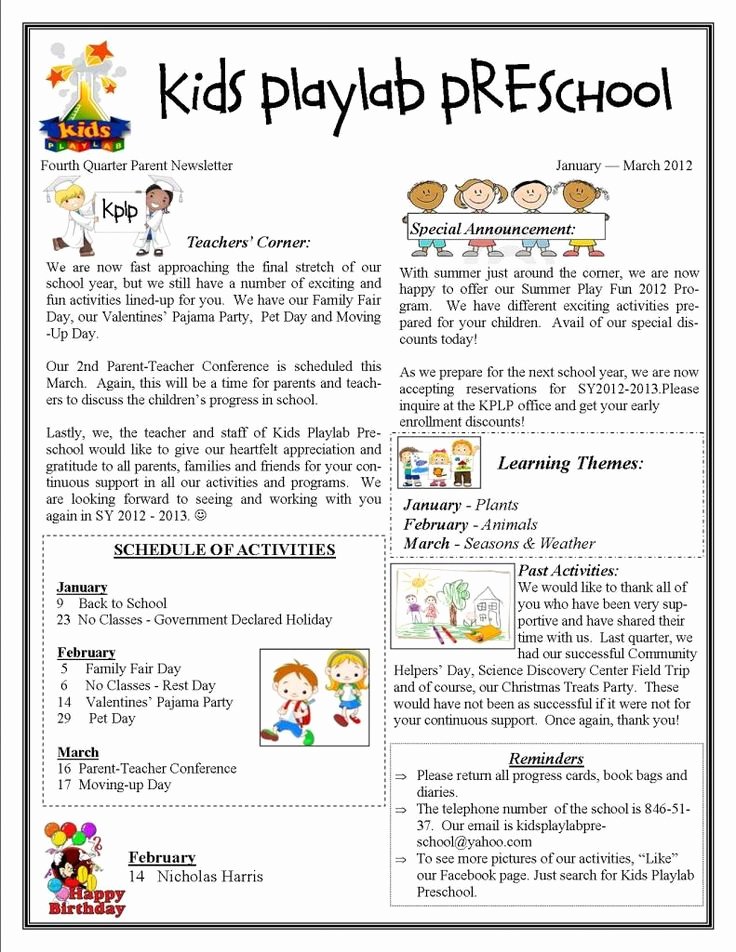 April Newsletter Template Elegant Kids Playlab Preschool In Makati City Fourth Quarter