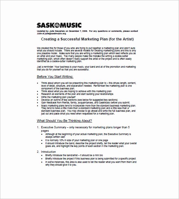 music marketing plan template