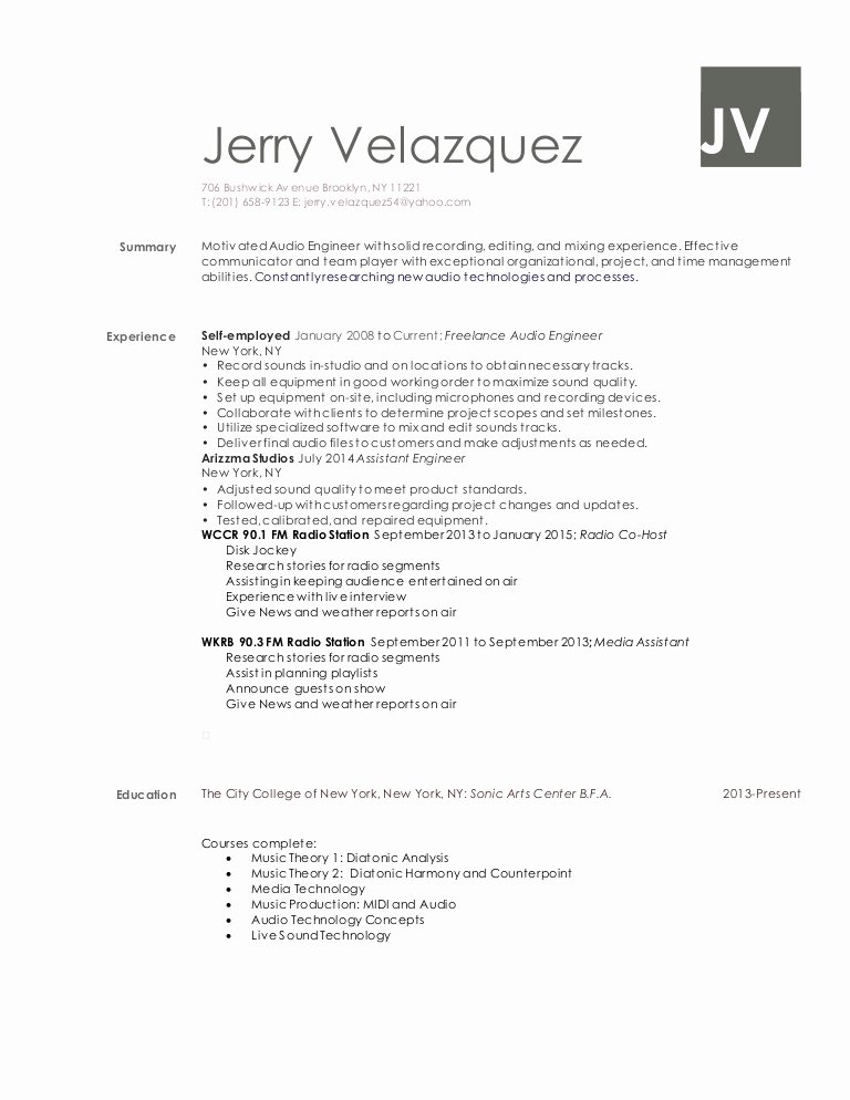 jerry velazquez audio engineer resume