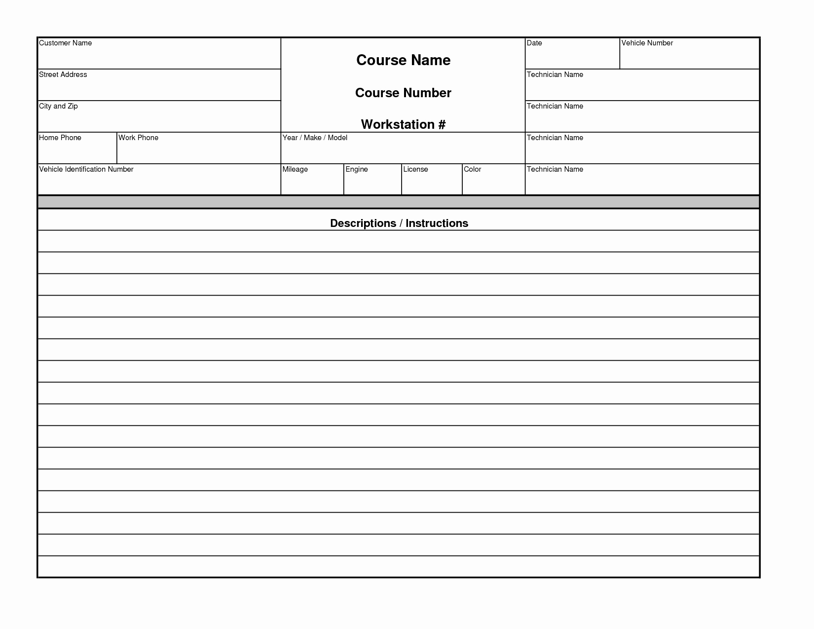 Auto Repair Estimate Form Pdf