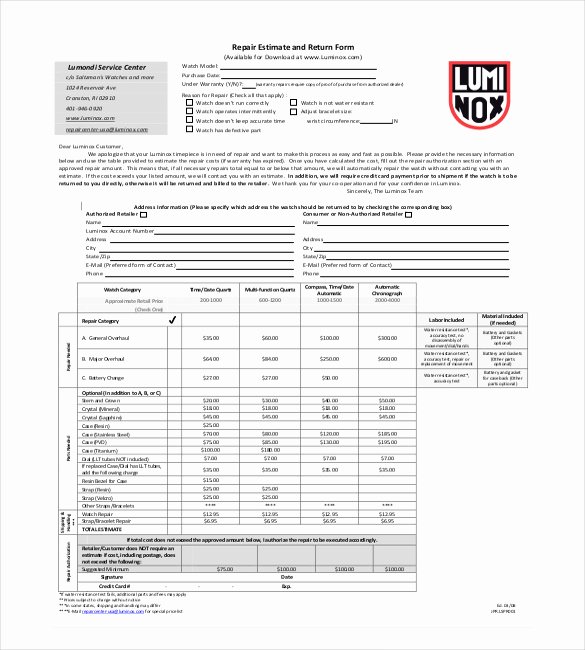 auto repair estimate form pdf