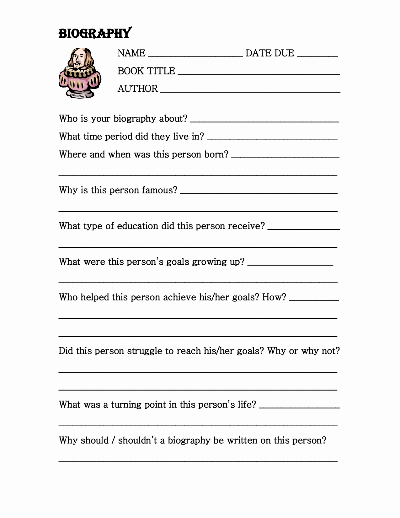 Elementary Biography Template