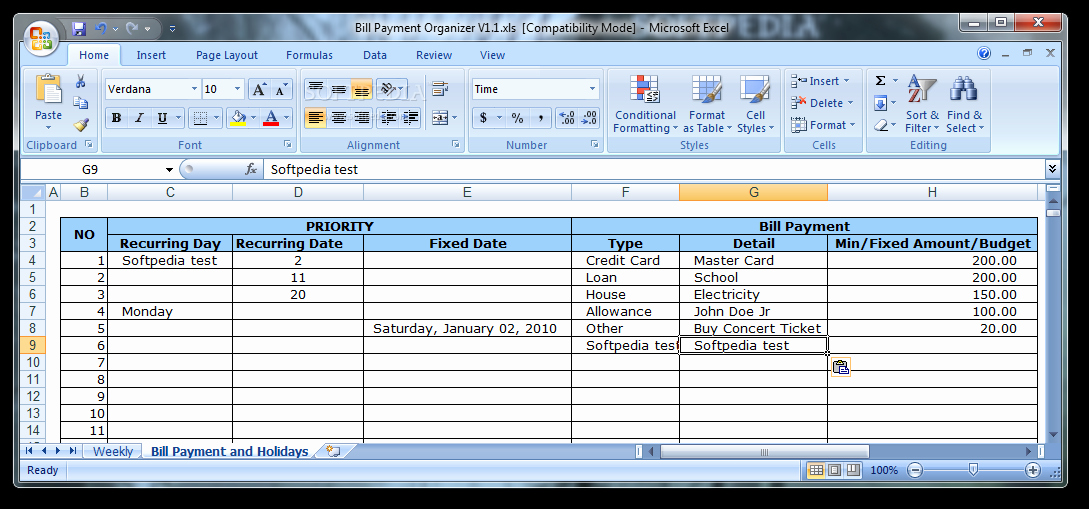 Bill Payment Organizertml