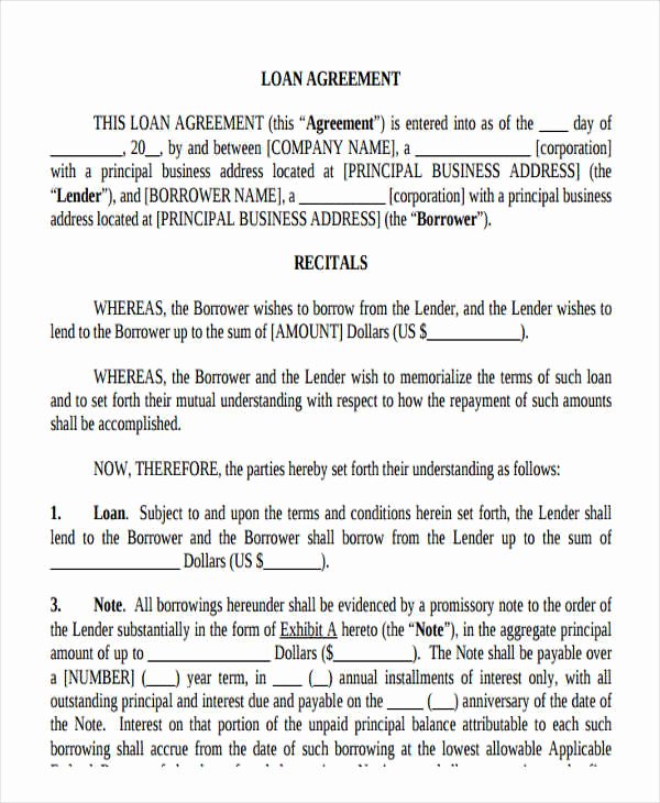 loan agreement form template