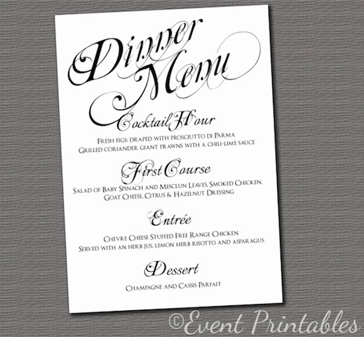 post free printable dinner menu cards