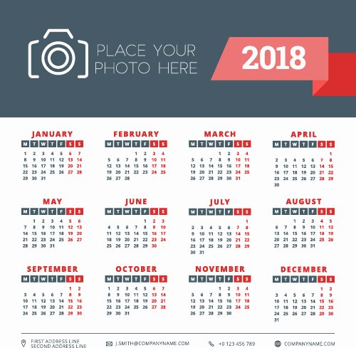 2018 business calendar template vectors 02