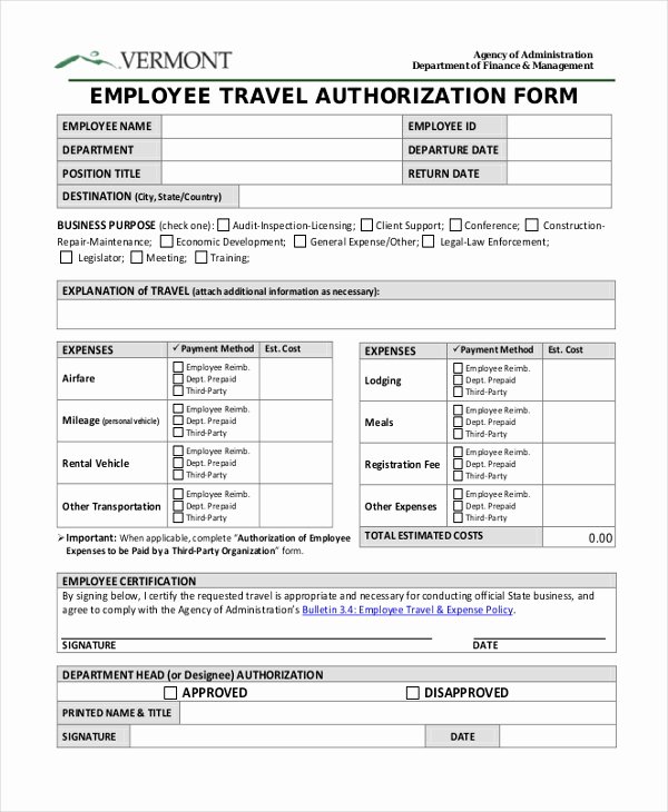 travel authorization form