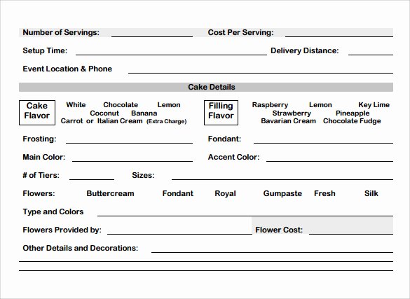 sample cake order form template