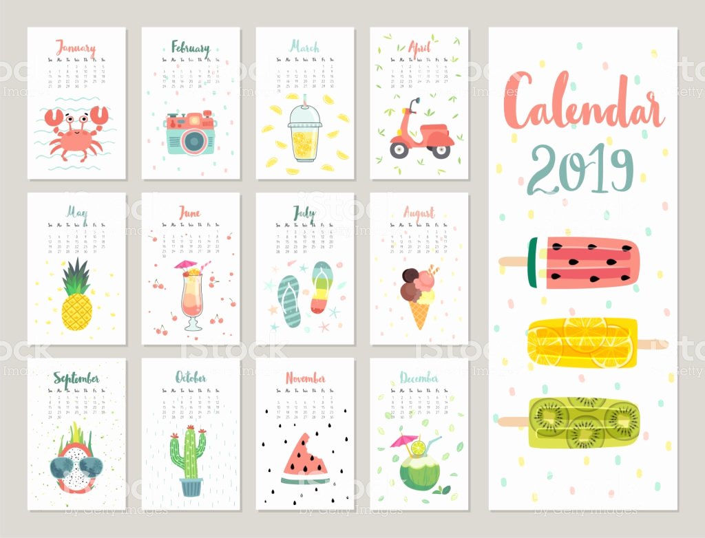 calendar 2019 cute monthly calendar with lifestyle objects fruits and plants gm