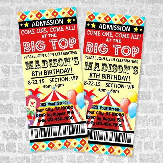 Carnival Ticket Invitation Lovely Circus Ticket Invitations Circus Carnival Birthday Party