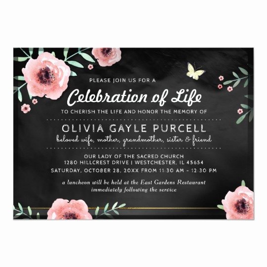 celebration of life invite pink black floral
