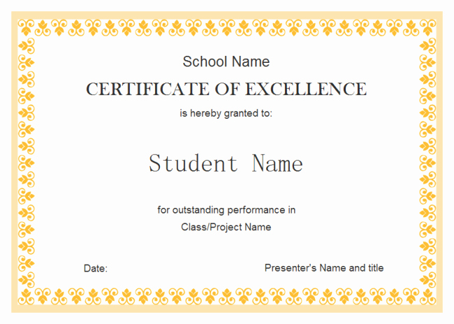 perfect example of editable certificate of excellence template for student with orange floral pattern and white background