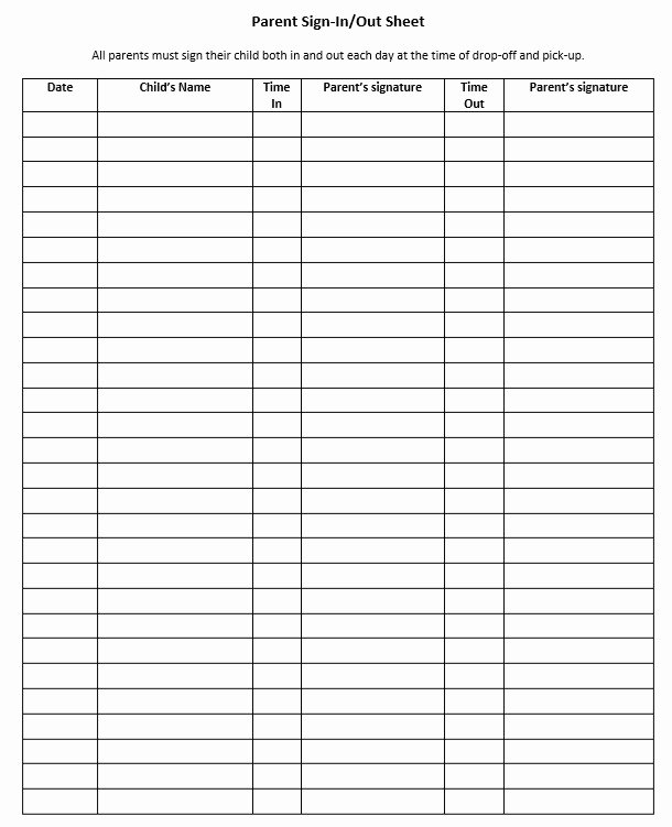 parent sign in sheet templates