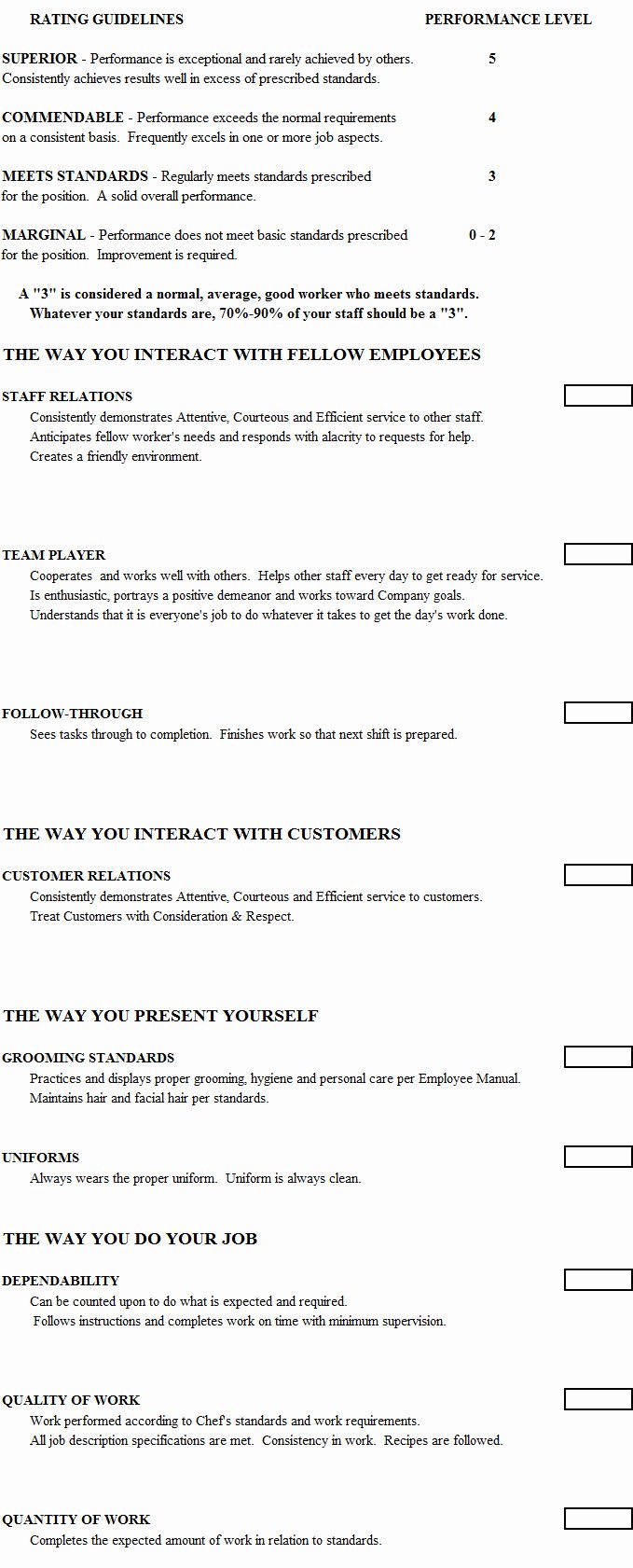 cook evaluation form