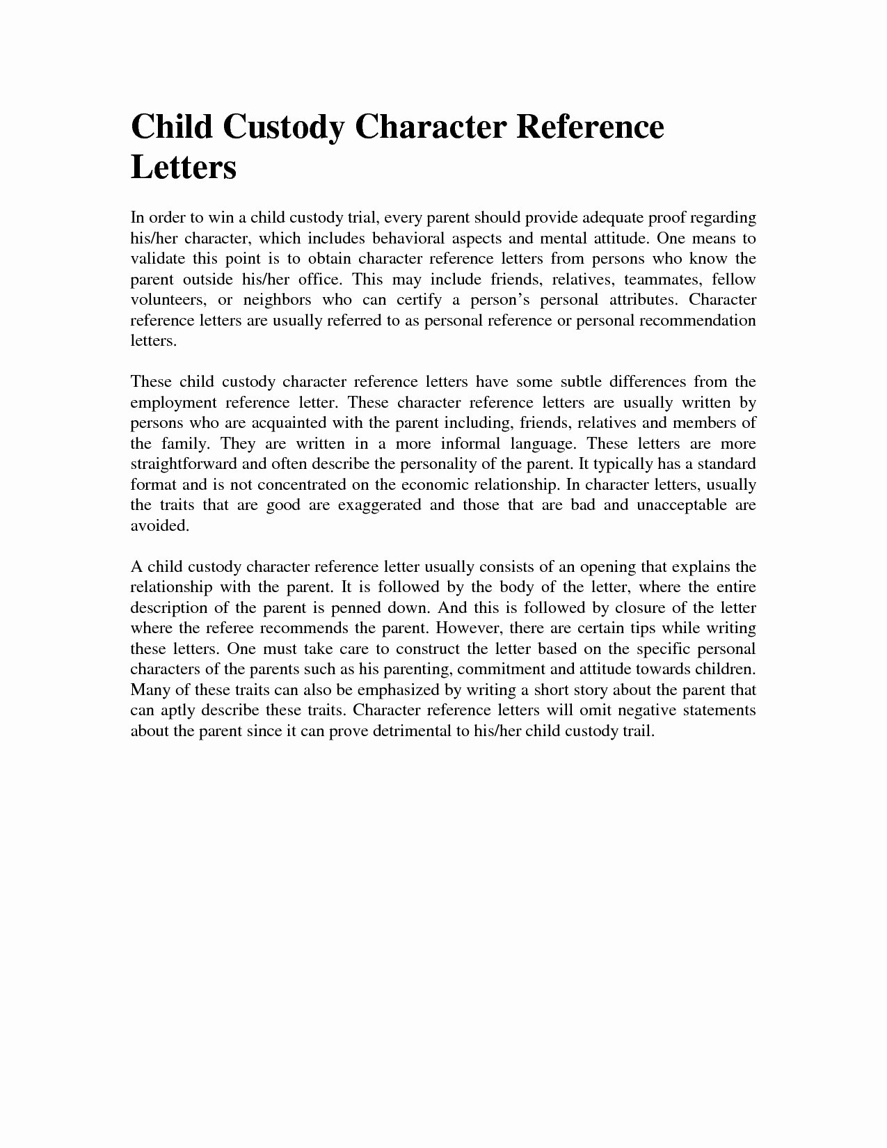 character reference letter for court child custody template