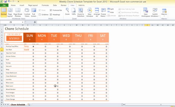 weekly chore schedule template for excel 2013