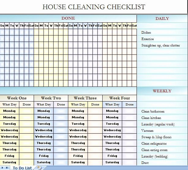 Church Cleaning Checklist Spreadsheet