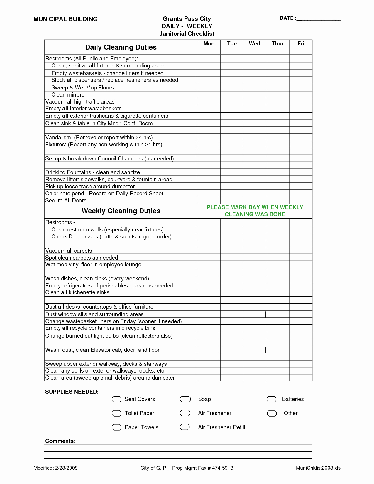 Fall Church Cleaning Checklist Printable