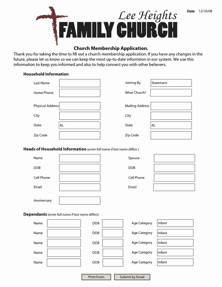 Free Printable Church Membership Forms 5411