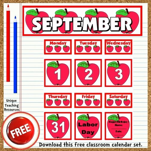 Free Printable September Classroom Calendar