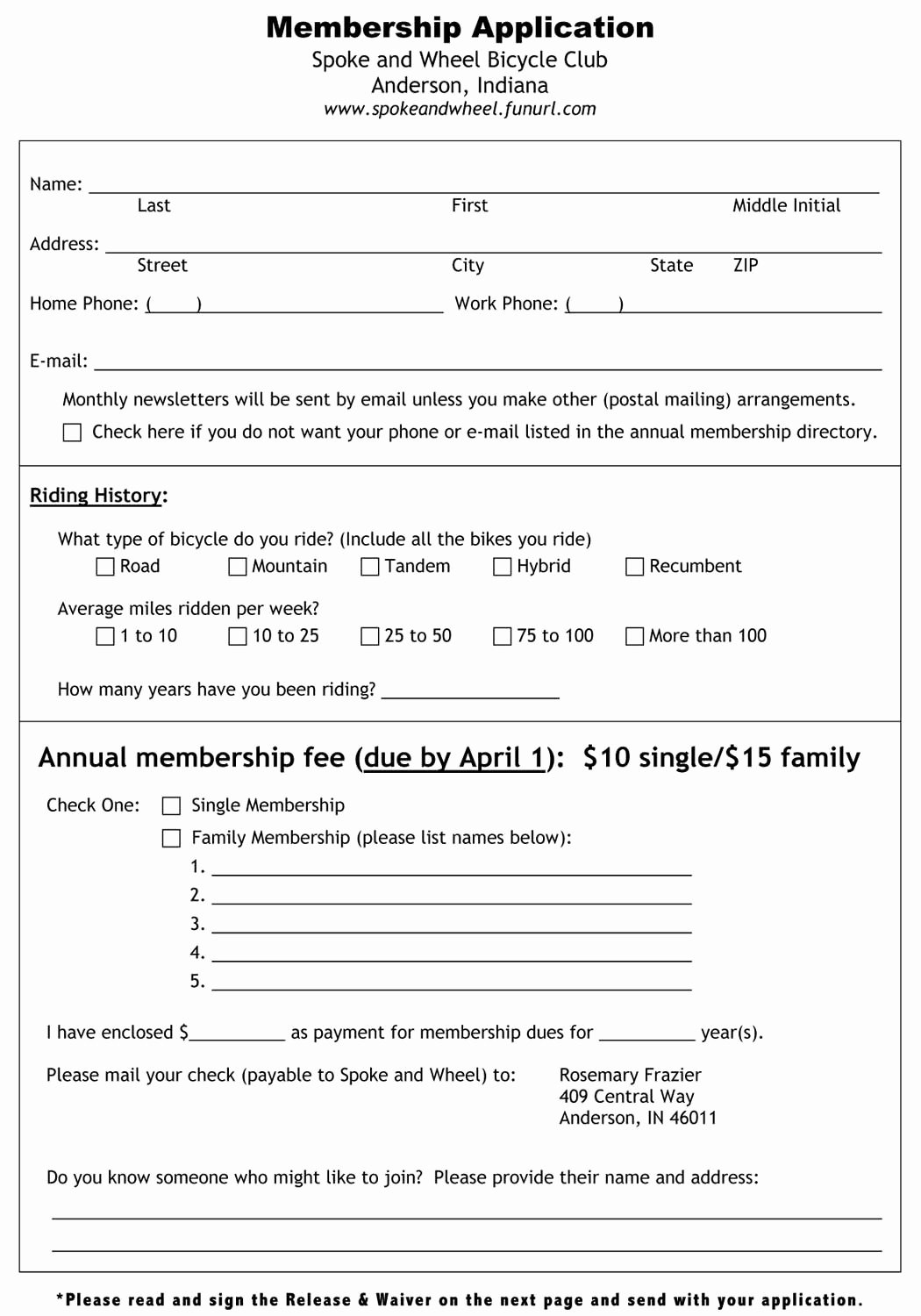 Club Application Template Lovely Spoke and Wheel Bicycle Club anderson Indiana Membership