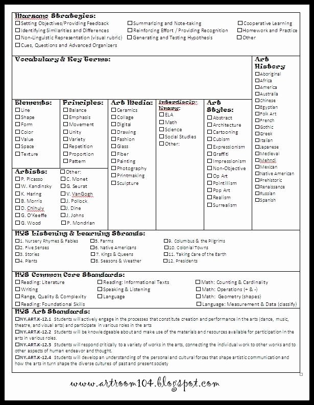 Marzano mon Core Aligned Art Lesson Template