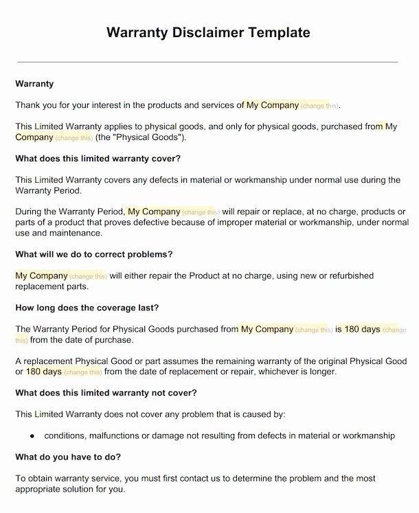 warranty disclaimer sample template