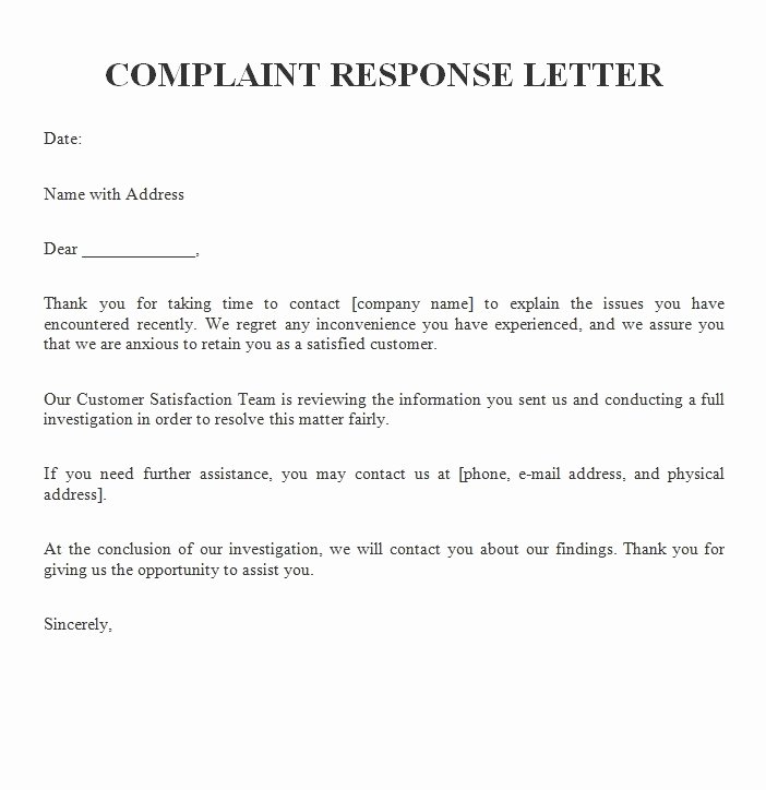 plaint response letter