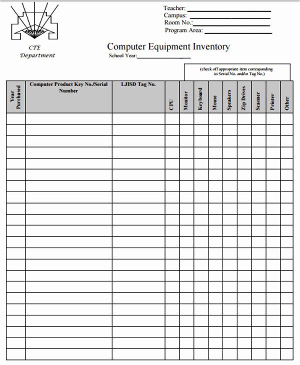 equipment inventory list templates