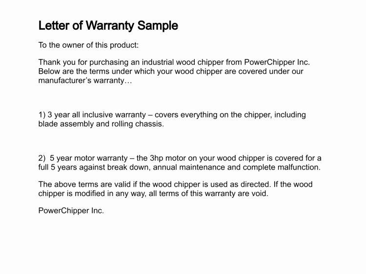 Letter of Warranty