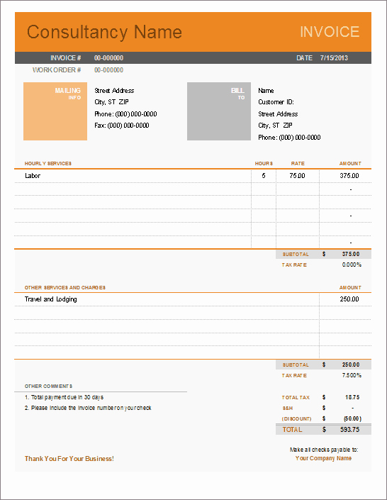 Consulting Invoice Template Word Best Of Consultant Invoice Template for Excel