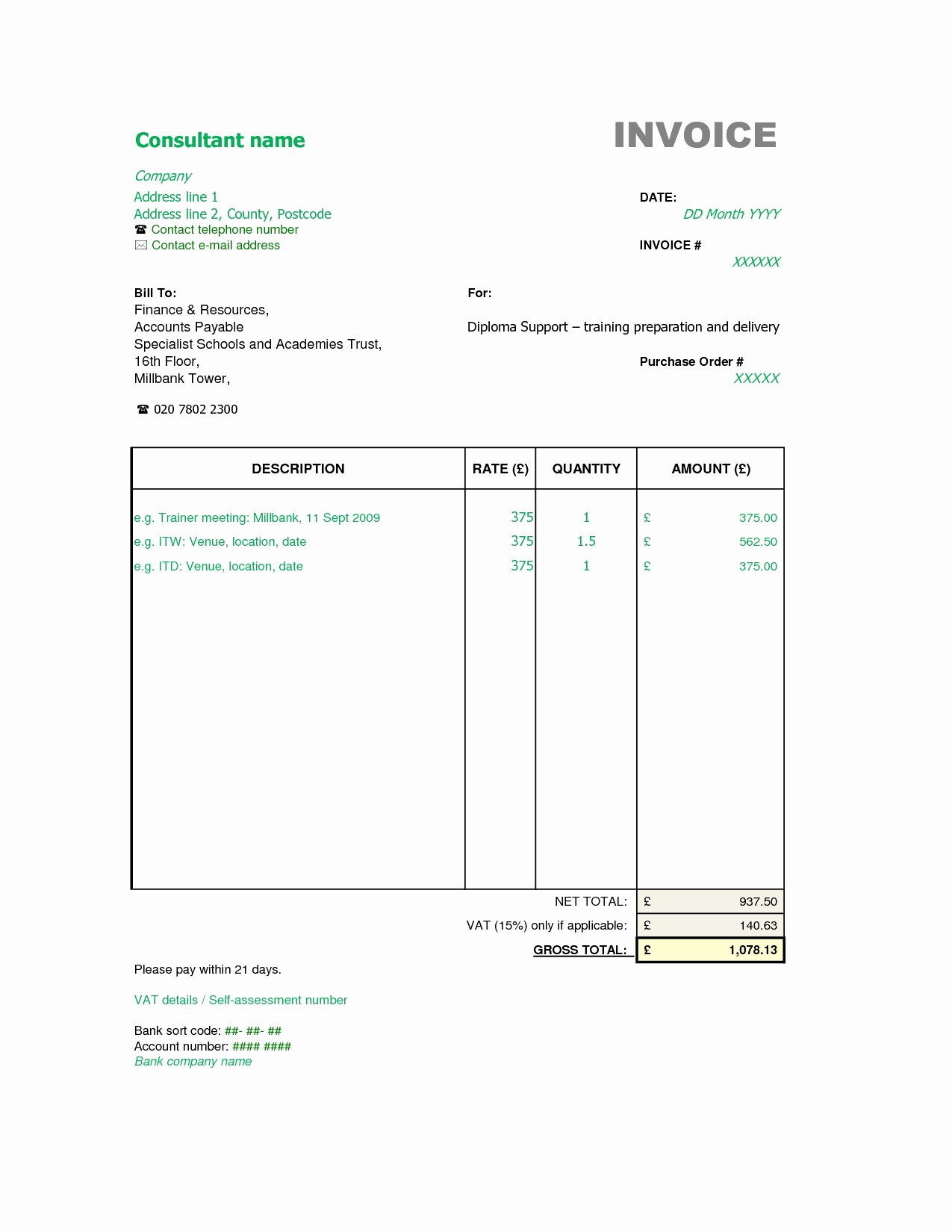 consultant invoice format