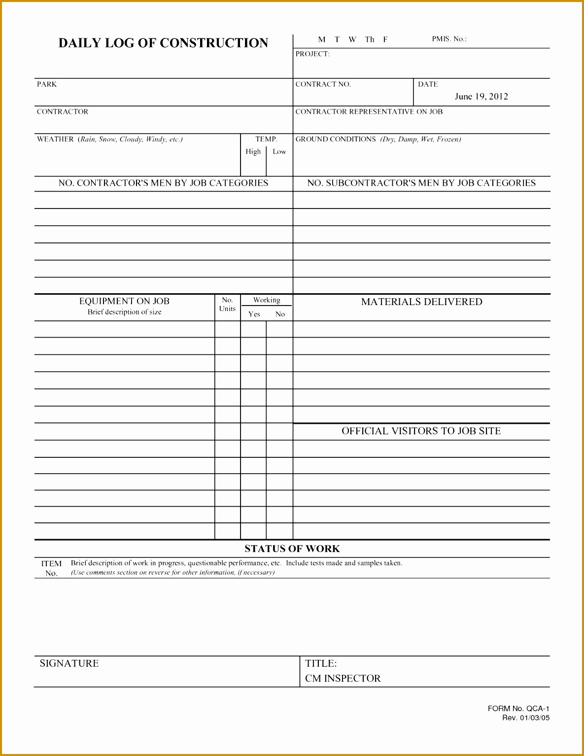 daily construction log template