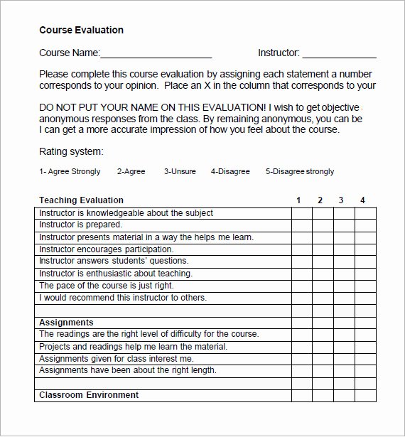 sample class evaluation