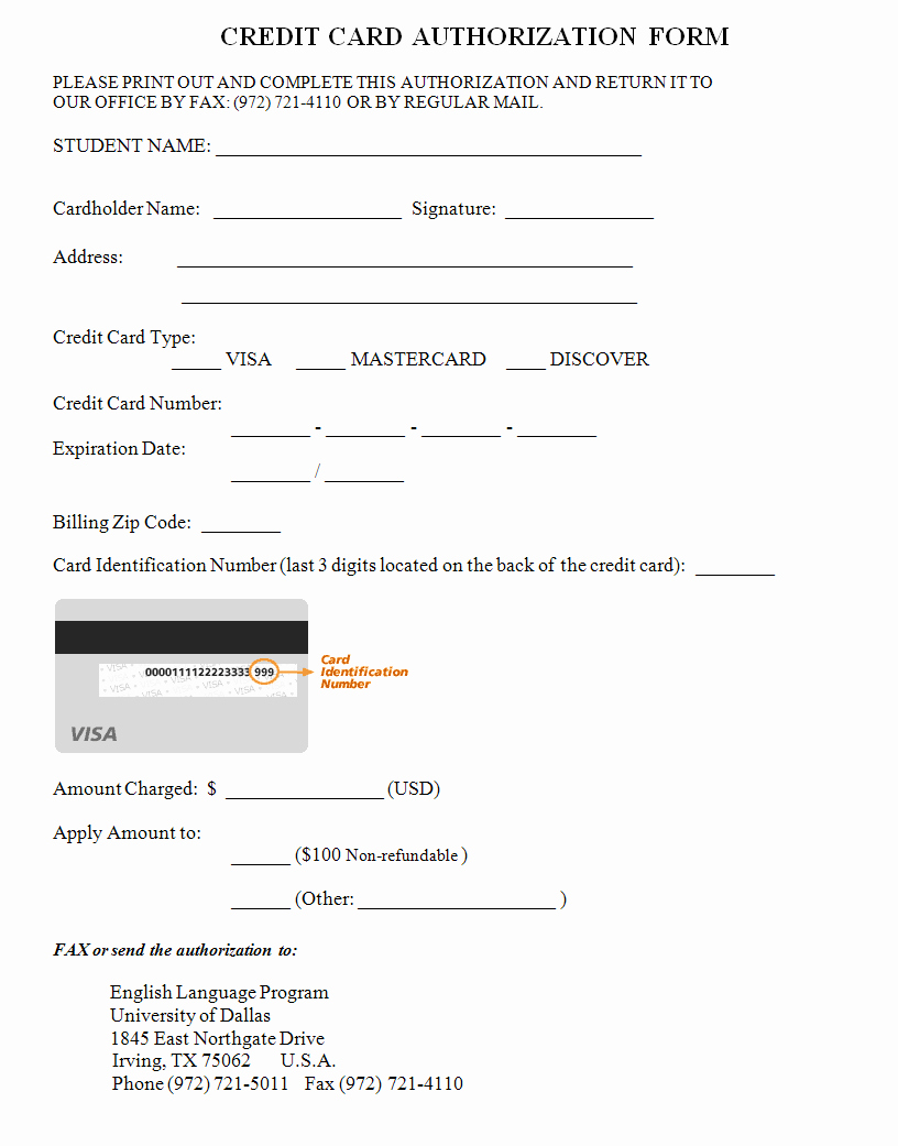 credit card authorization form template