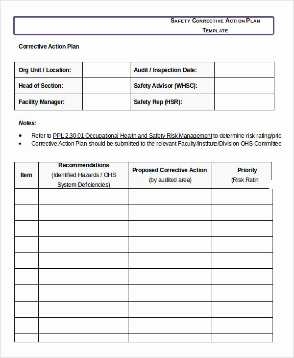 corrective action plan sample