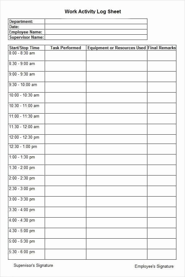 daily activity log templates