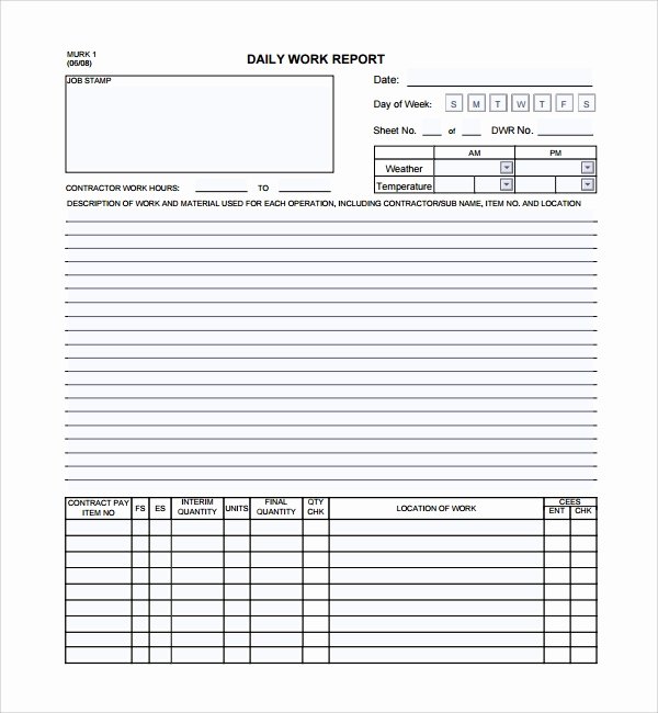 daily work report template