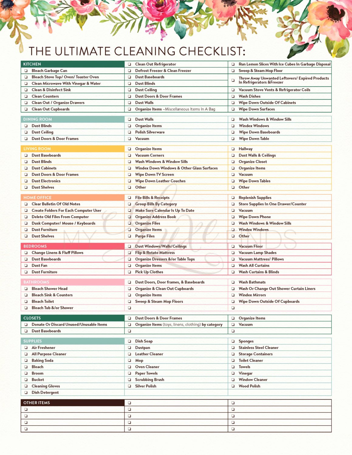 checklist to deep clean my hermonie