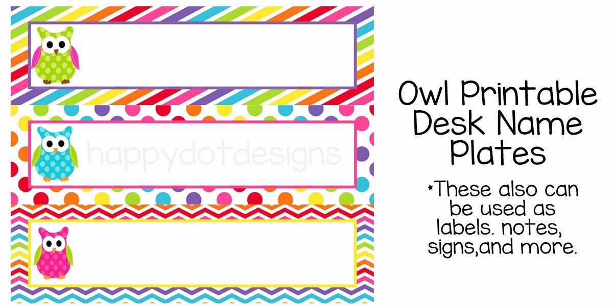 printable rainbow owl desk name plates