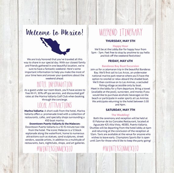 destination wedding itinerary