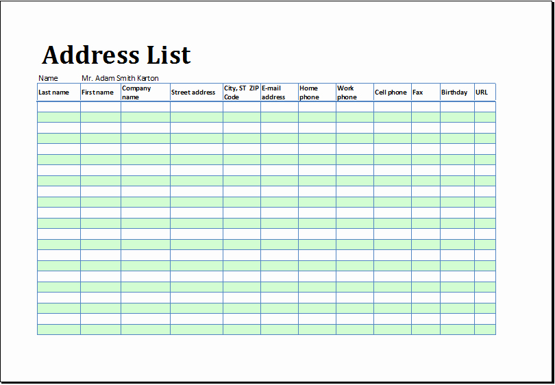 address list or address book