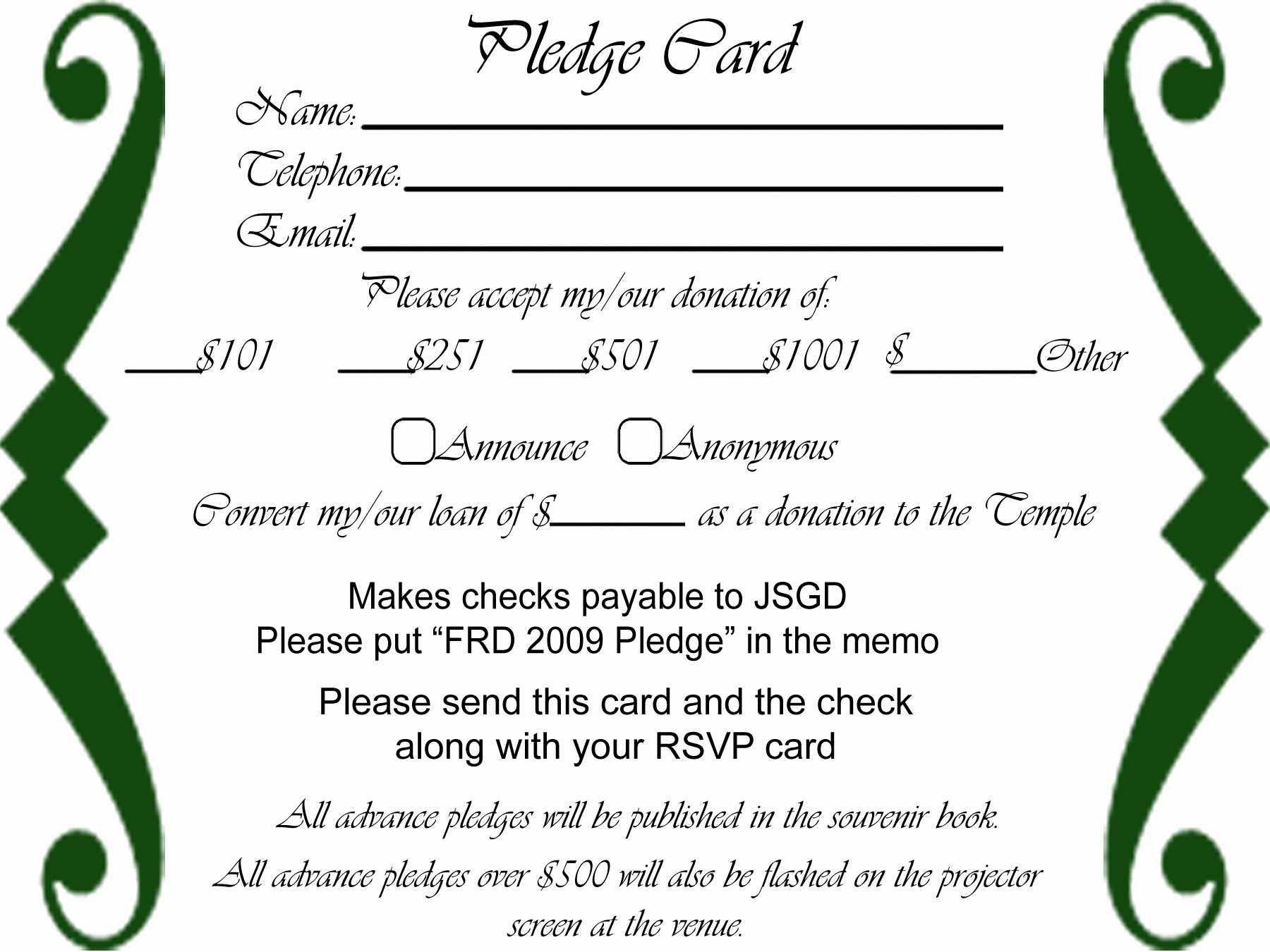 free pledge card template