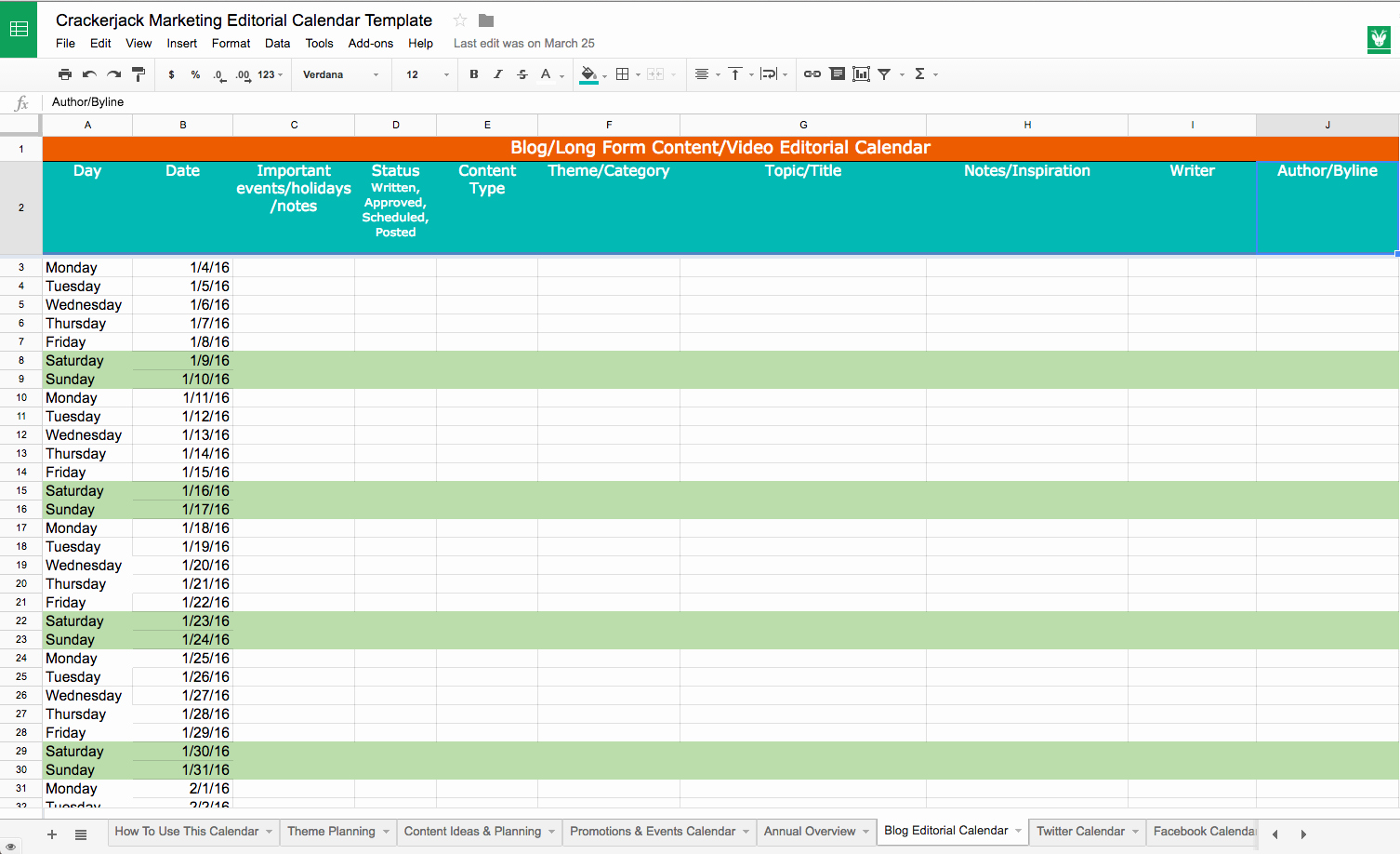 social media editorial calendar