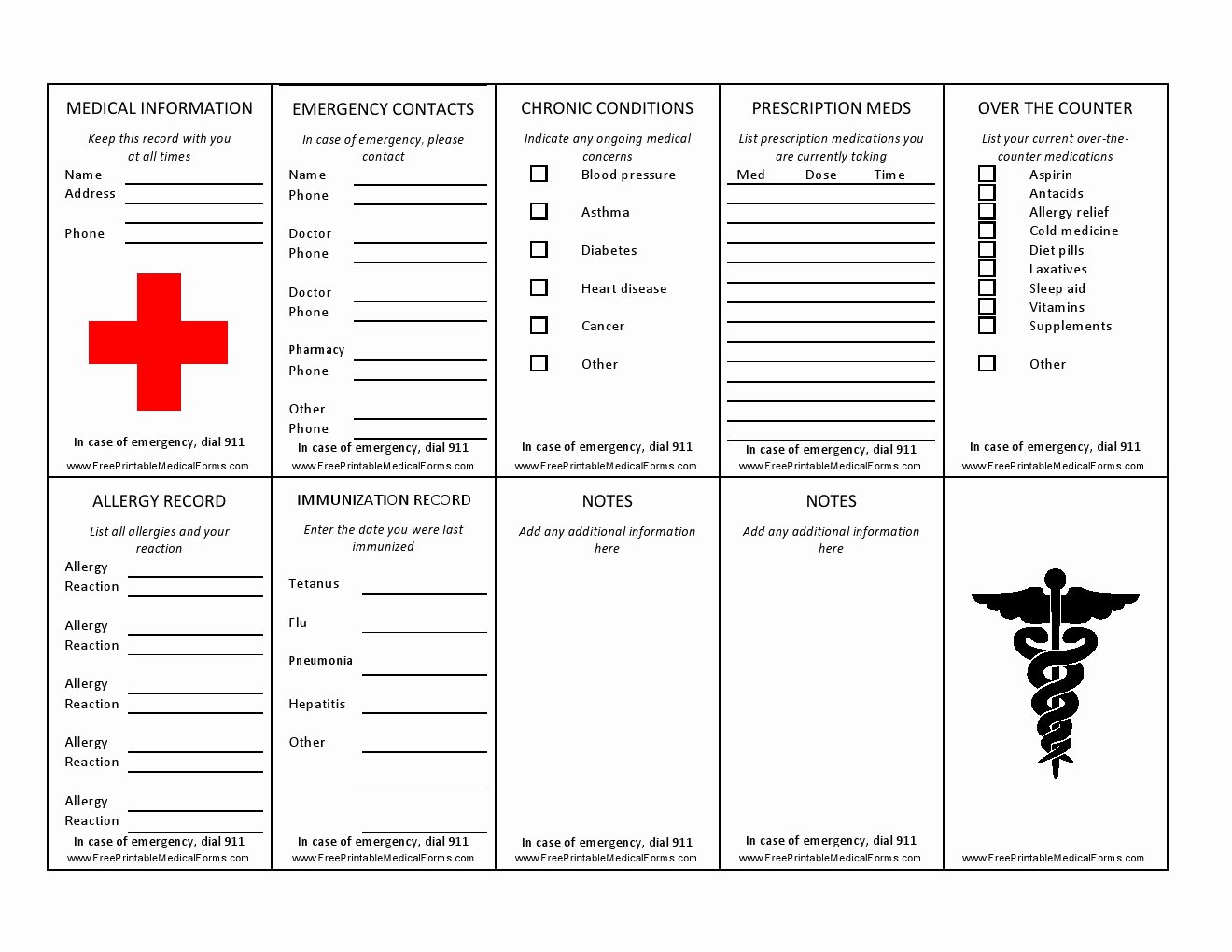 wallet sized medical information card