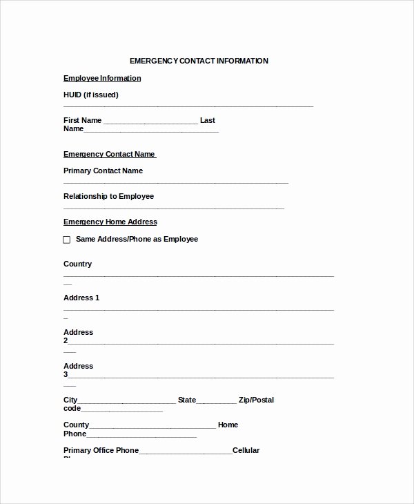 emergency contact form template